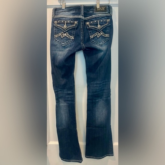 Miss Me Easy Boot Cut Dark Wash Embellished Low Rise Jeans Size 26 - Picture 1 of 10